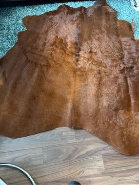 Genuine Leather Cowhide Area Rug Brown Chestnut
